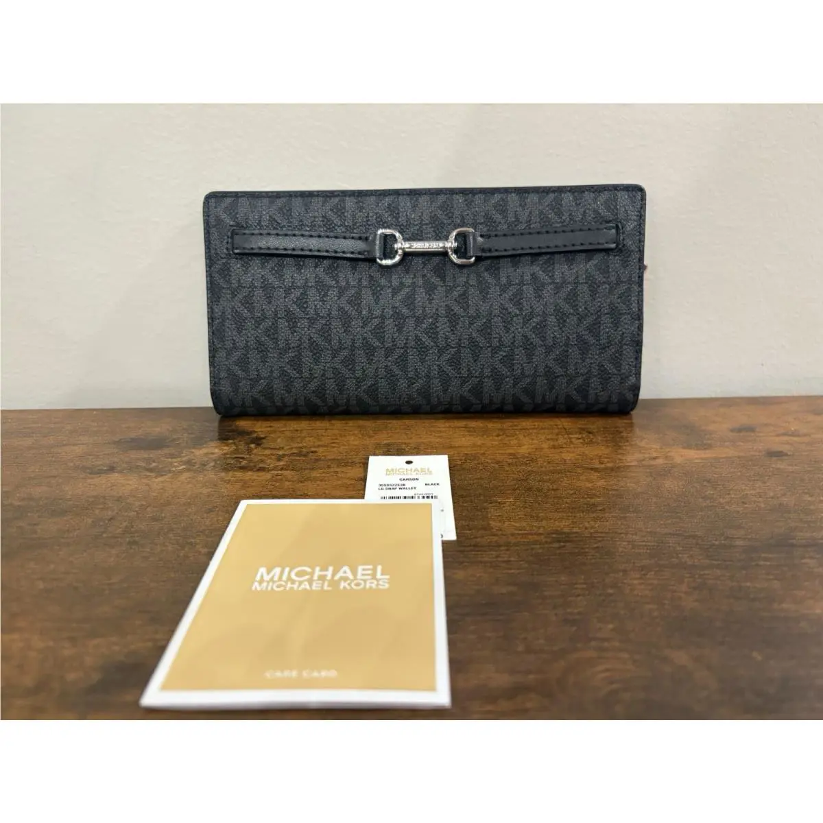 Michael Kors Black Carson Signature Large Snap Wallet