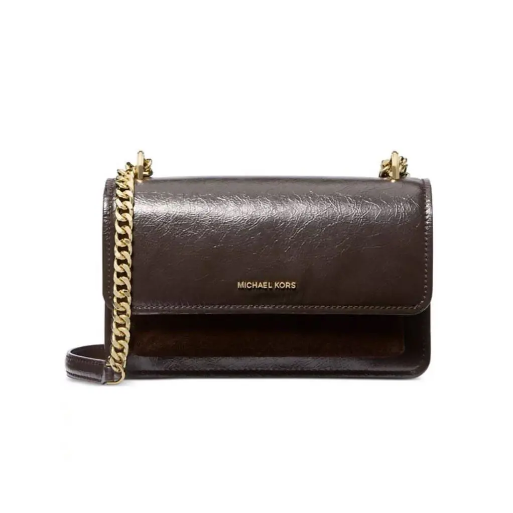 Michael Kors Claire Leather Chain Large Shoulder Bag - Chocolate Brown