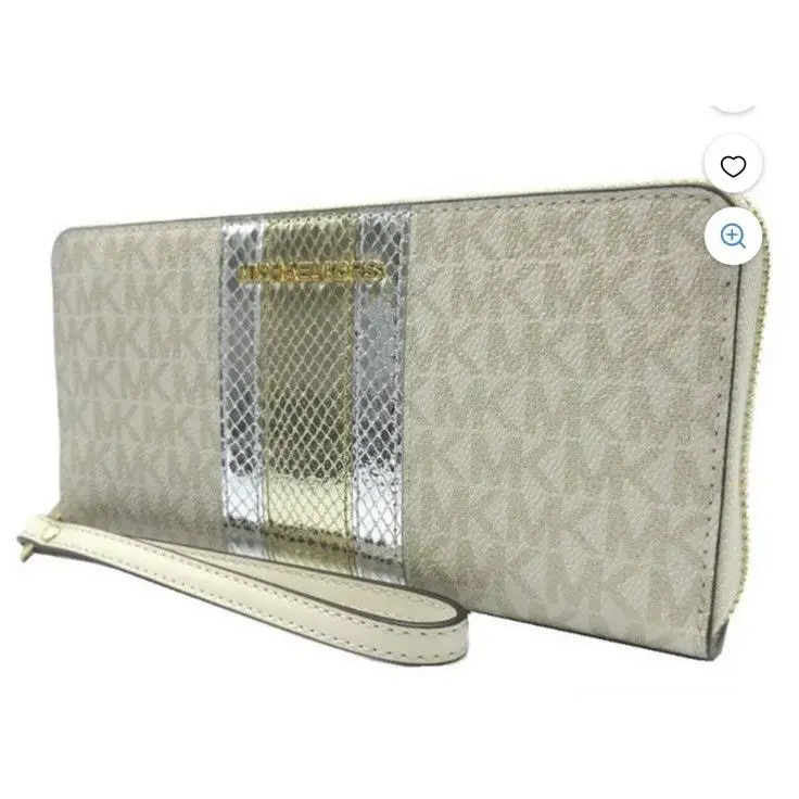 Michael Kors Gold Travel Signature Logo Metallic Continental Wallet Women’s