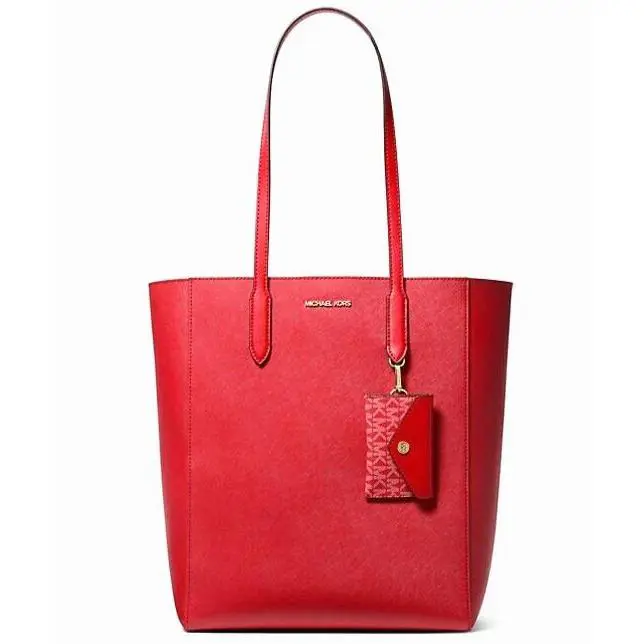 Michael Kors Vincent Large Leather Tote Bag with Card Case Bright Red