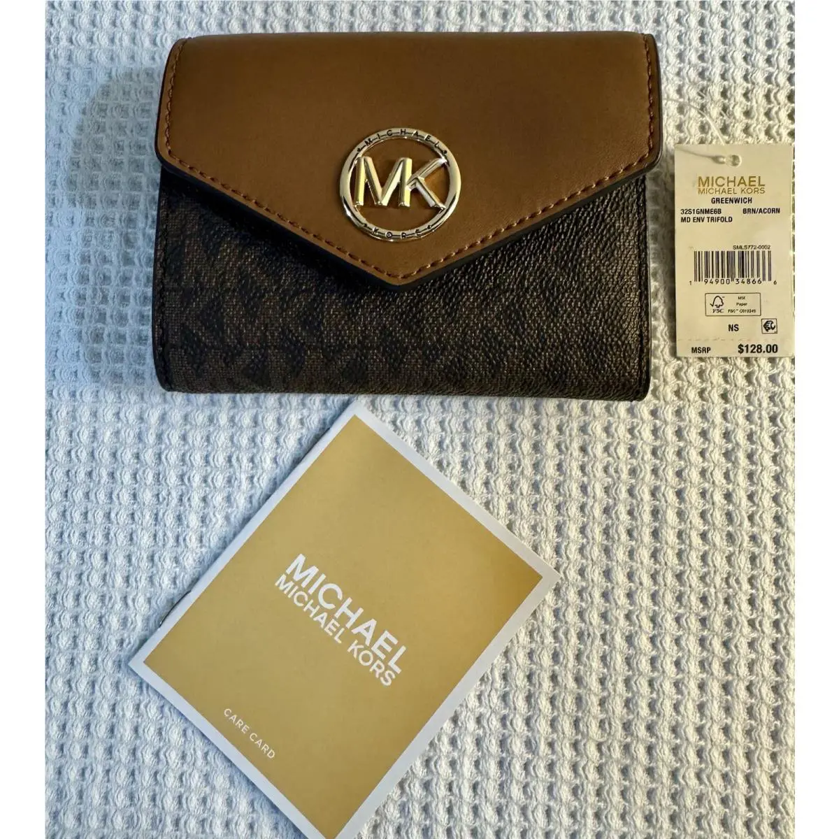 Michael Kors Greenwich Wallet Trifold Envelope In Brown and Acorn