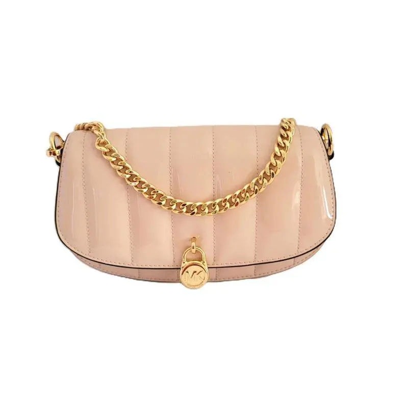 Michael Kors Mila Small Convertible Crossbody Quilted Bag Patent Powder Blush