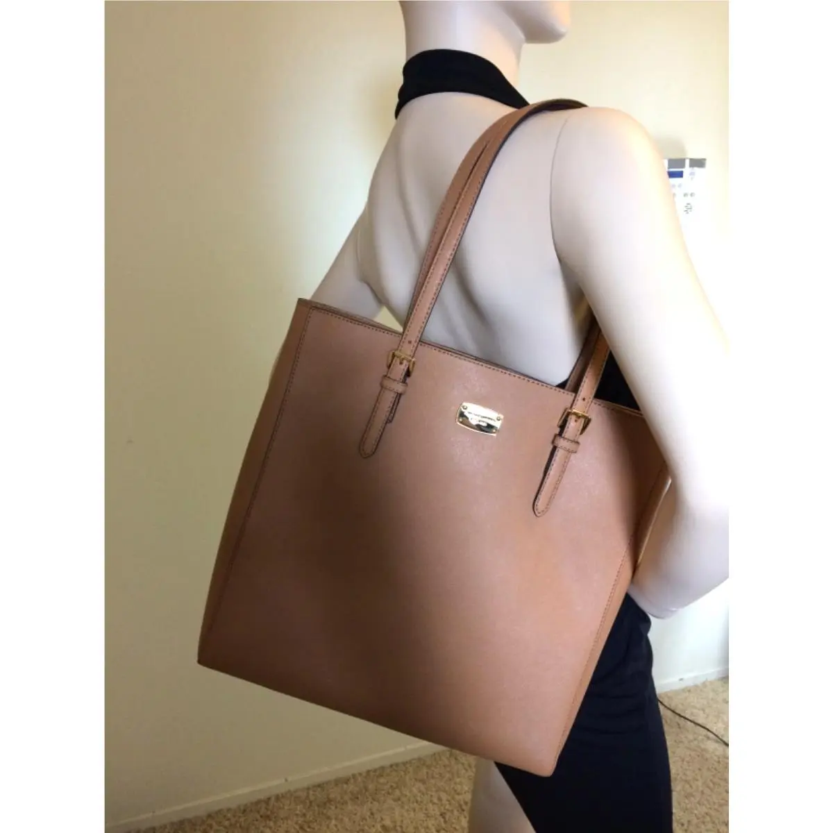 Large Saffiano Leather Tote Jet Set Tall Travel Acorn Brown by Michael Kors