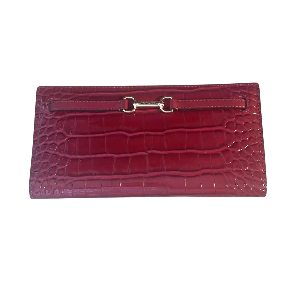Michael Kors Carson Large Snapped Embossed Wallet- Cherry Red- 12 Card Slots