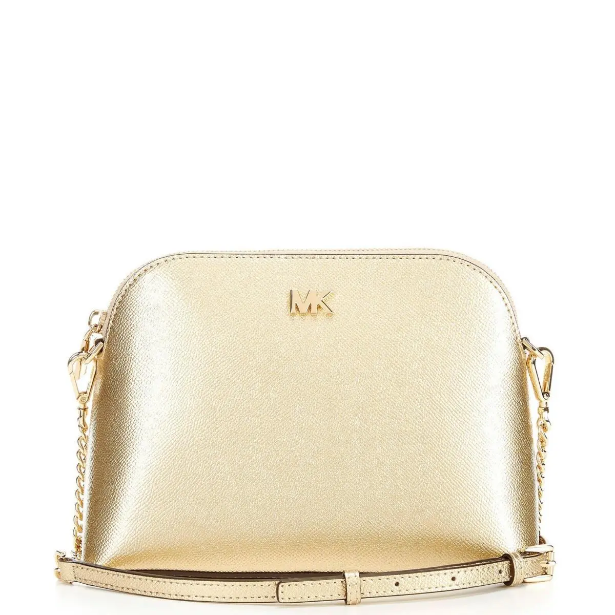Michael Kors Mott Gold Leather Large Zip Dome Crossbody Bag Wallet 2 Piece Set