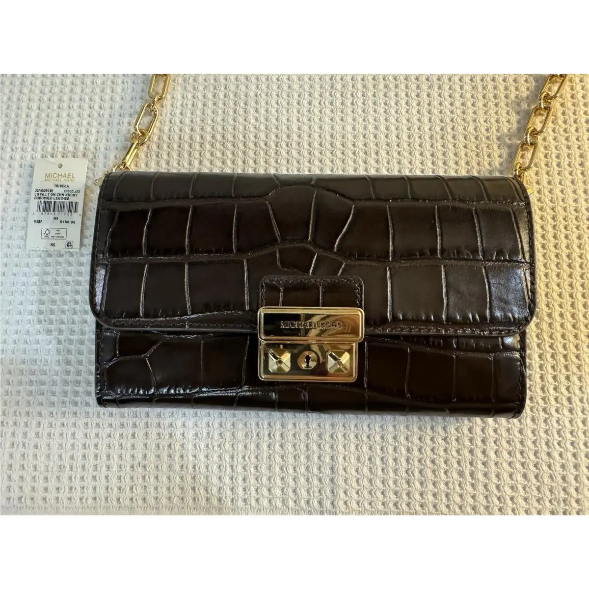 Michael Kors Tribeca In Chocolate Large Wallet on Chain Crossbody