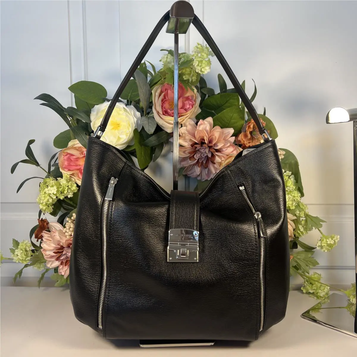 Michael Kors Pebble Leather Addie Shoulder Handbag - Black