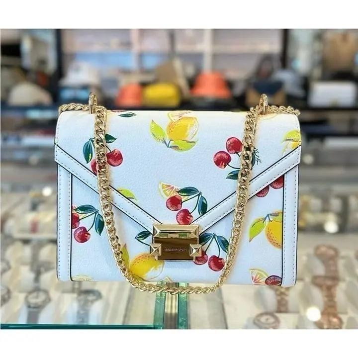 Michael Kors Shoulder Bag Whitney Medium Fruit Print MK Purse Optic White