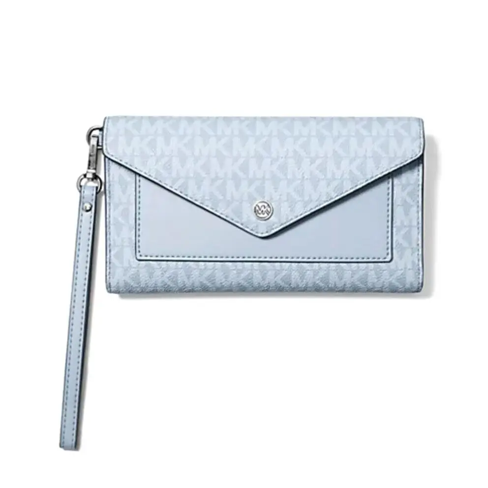 Michael Kors Jet Set Large Signature Envelope Wristlet Wallet Pale Blue