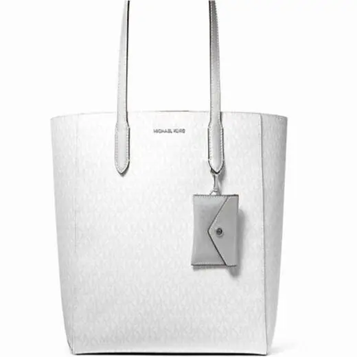 Michael Kors Vincent Large Signature Logo Tote Bag with Coin Pouch Silver