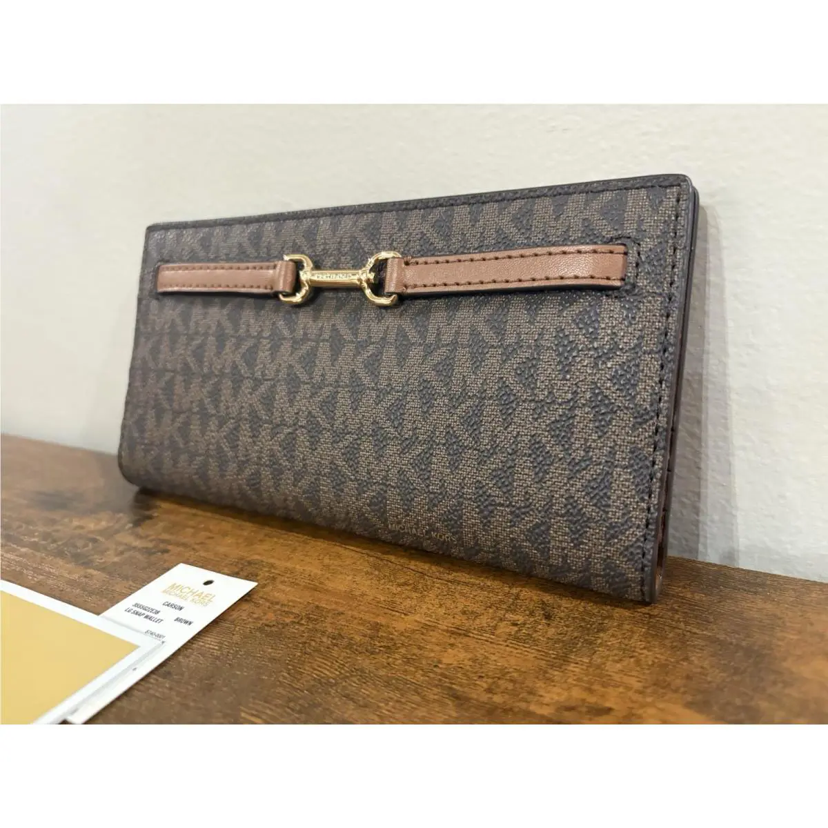 Brown Carson Signature Large Snap Wallet by Michael Kors