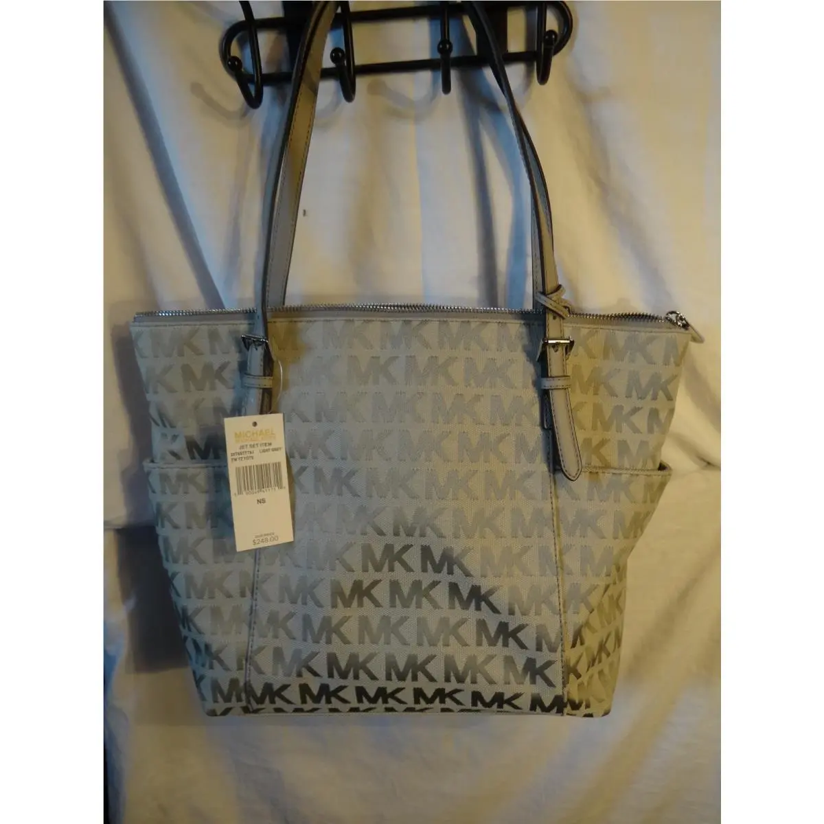 Michael Kors Grey Monogram Tote Shoulder Bag with Matching Wallet