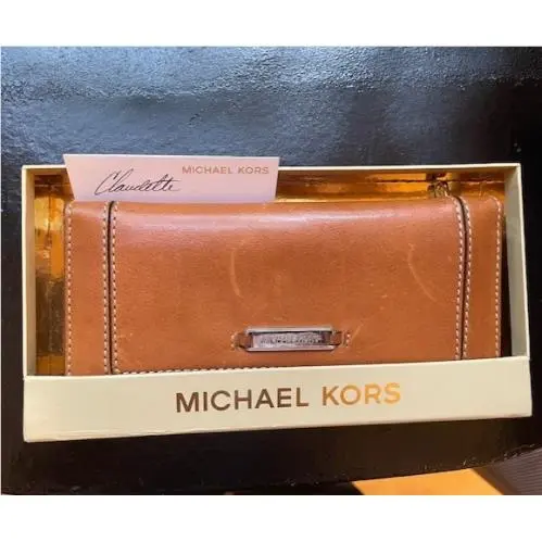 Michael Kors Brown Leather Clutch Wallet Plus Checkbook Cover