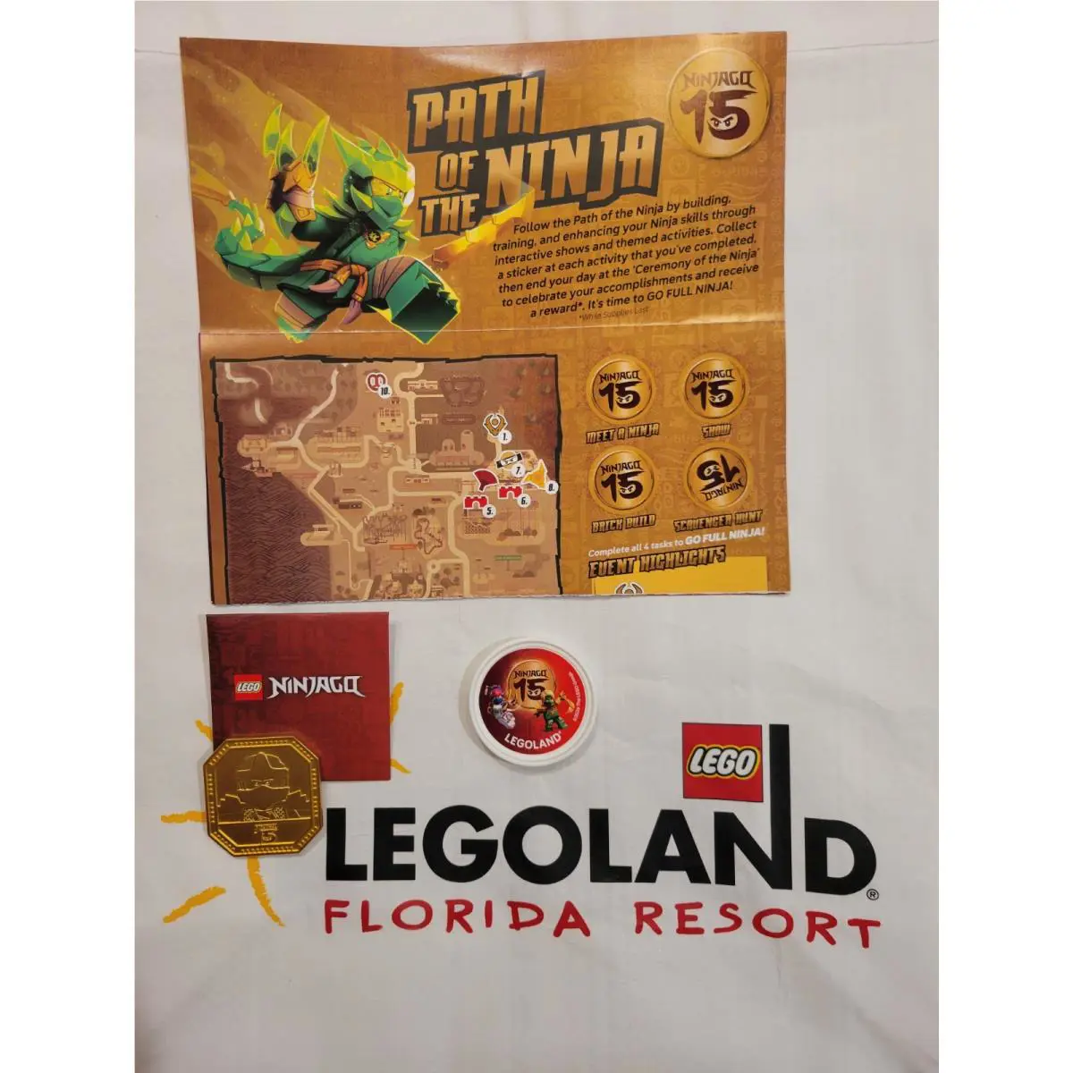 Lego Ninjago 15th Gold Coin + Pop Badge + Finshed Map Legoland Ninjago Days 2026
