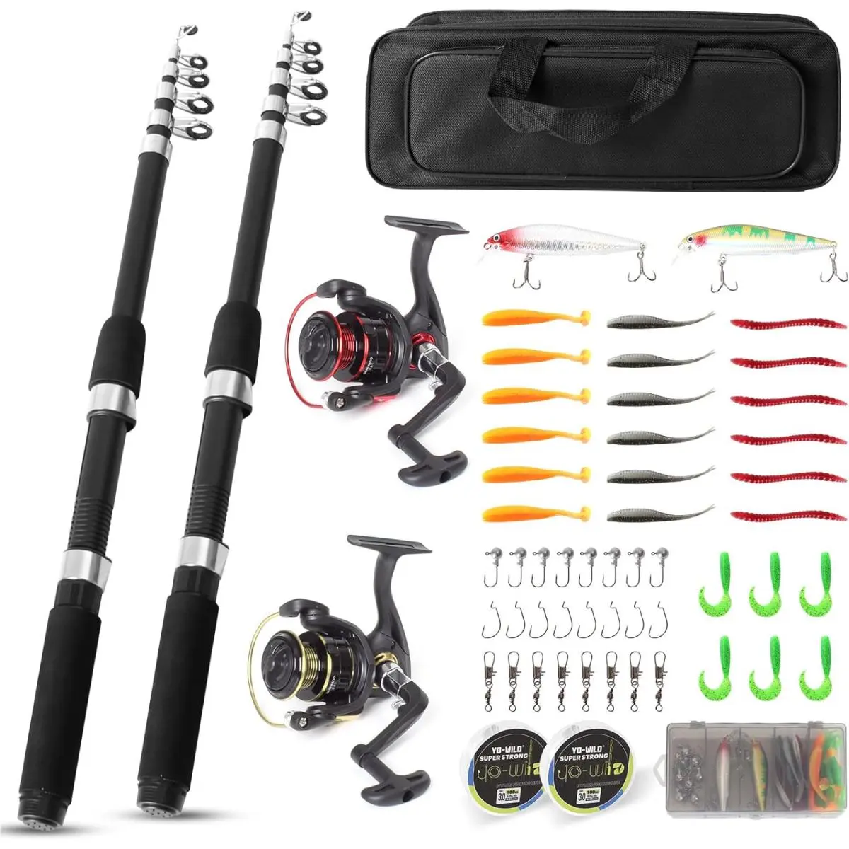 Fishing Rod and Reel Combo Set - 2PCS 6.89Ft Collapsible Carbon Fiber Rods with