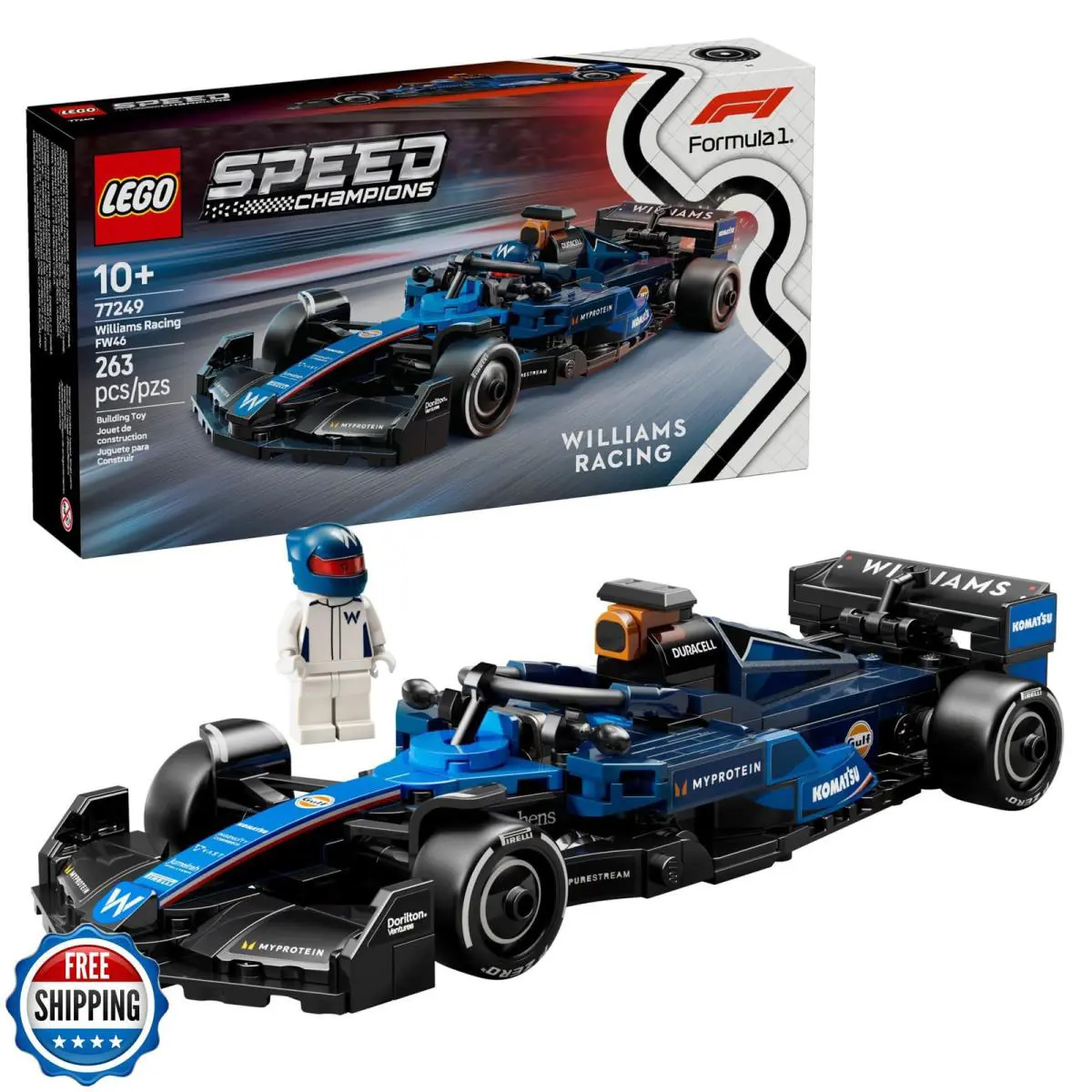 Lego Speed Champions Williams Racing FW46 F1 Race Car Toy - Building Set For