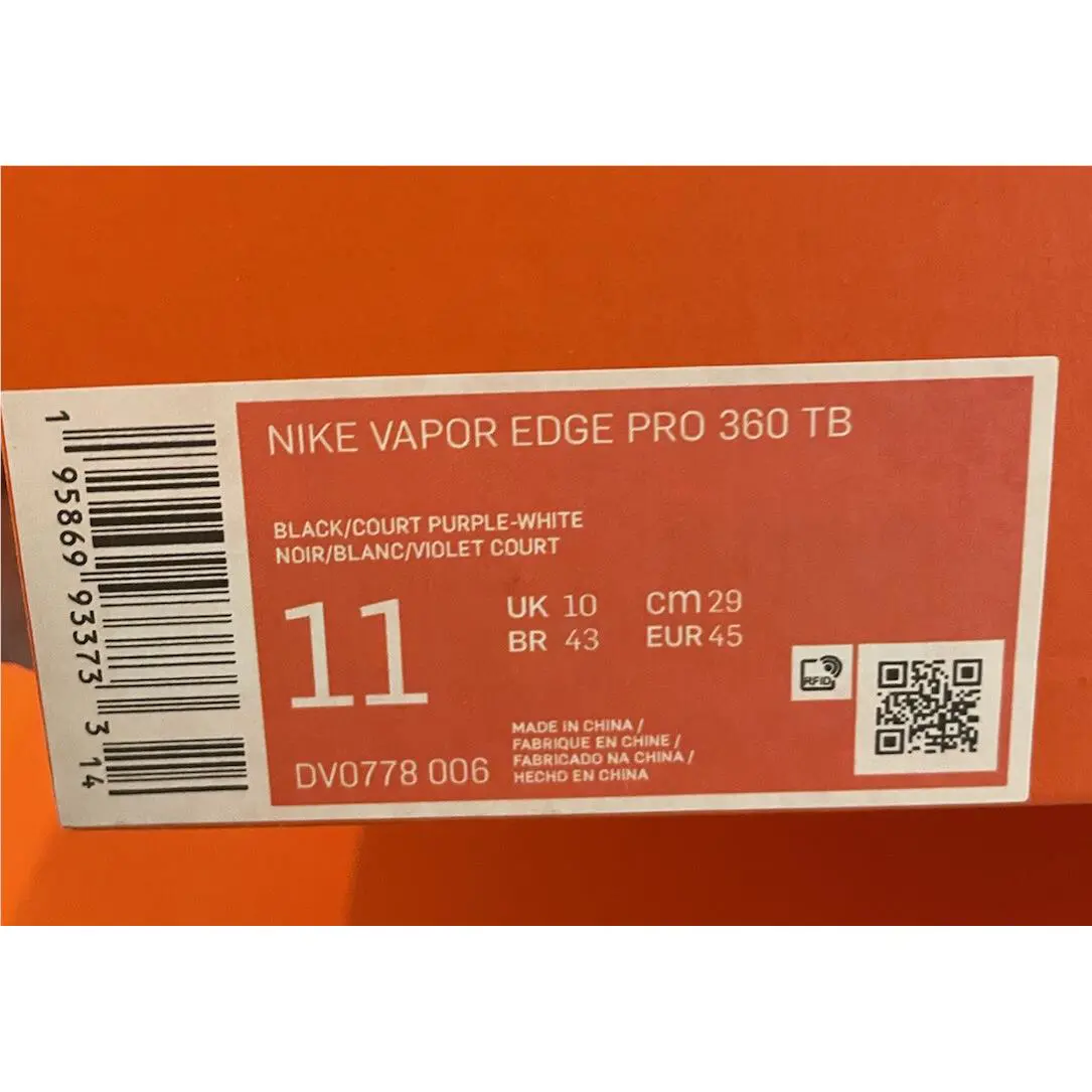 Nike shoes - Vapor Edge Pro 360 - Vapor Edge Pro - DV0778-006 - White/Black/Court Purple (UPC: 0195869933696) 10