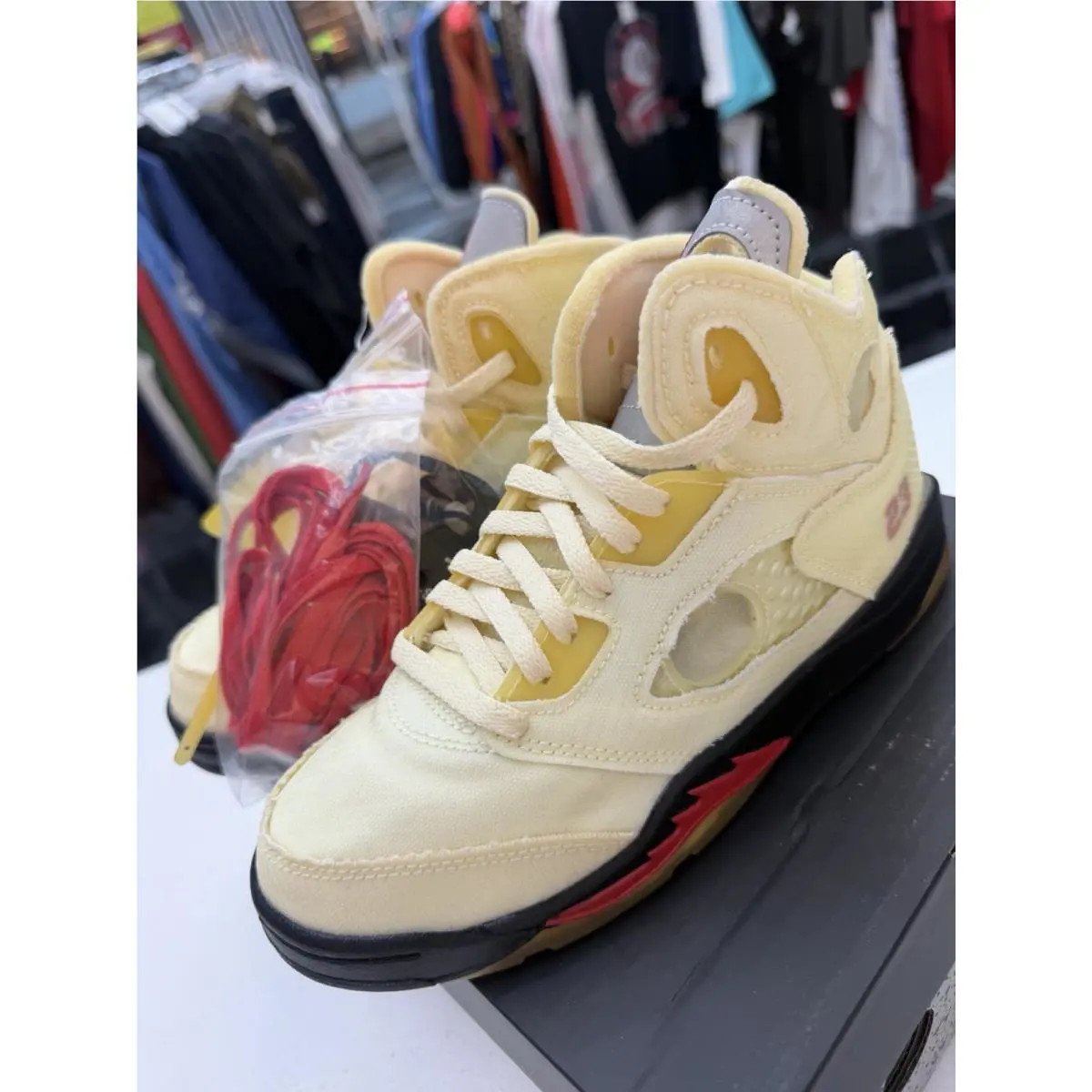 Nike shoes - Air Jordan Off-White x Air Jordan 5 Retro SP PS - CV4827-100 - Sail/Fire Red/Muslin/Black 3