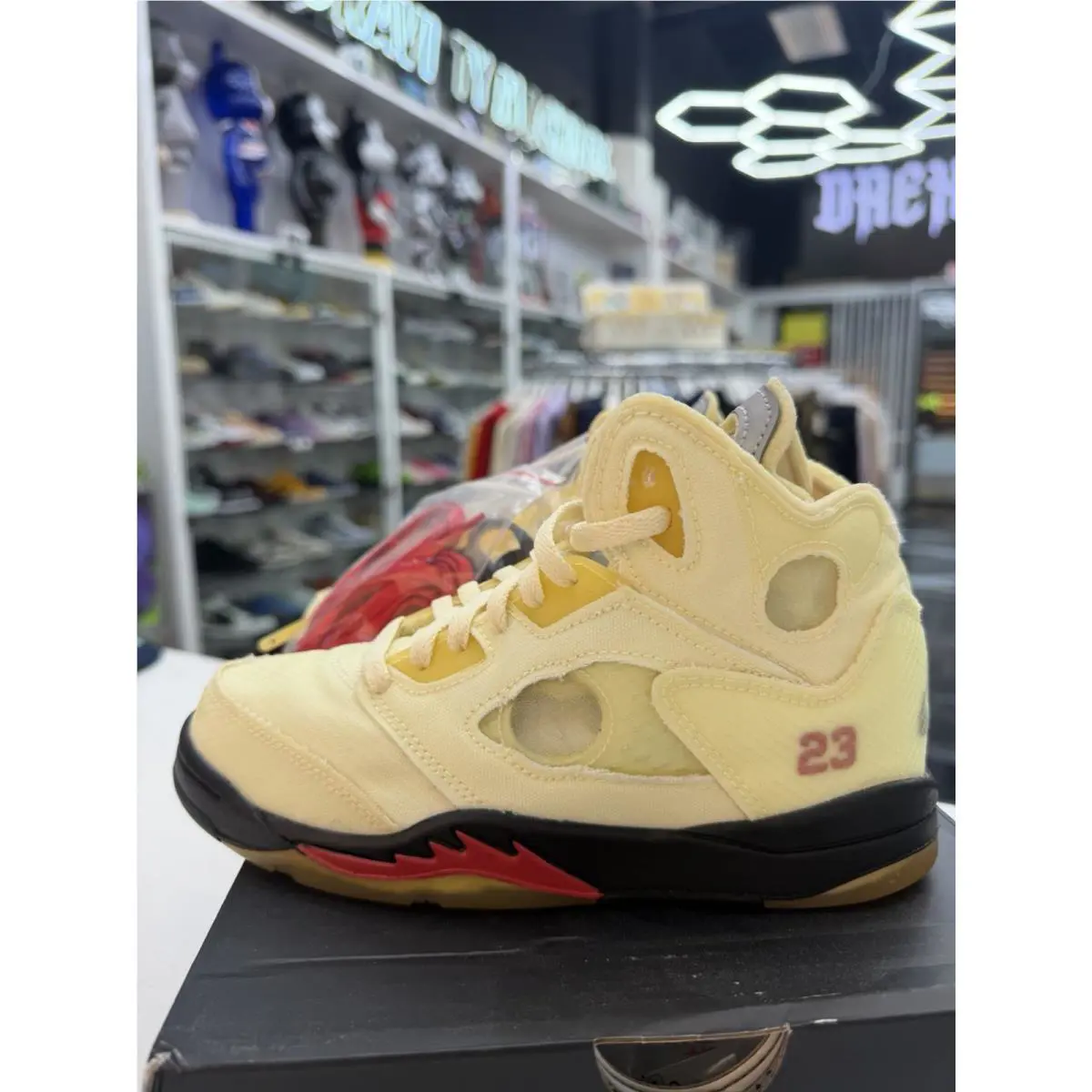 Nike shoes - Air Jordan Off-White x Air Jordan 5 Retro SP PS - CV4827-100 - Sail/Fire Red/Muslin/Black 4