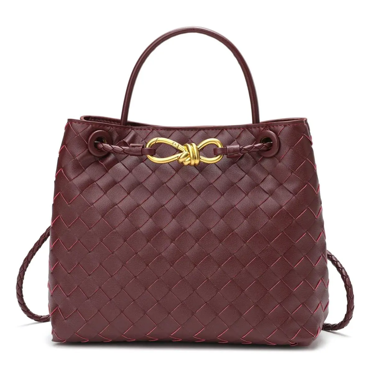 Tiffany Fred Paris Woven Leather Top Handle Crossbody Satchel Bag - Burgundy