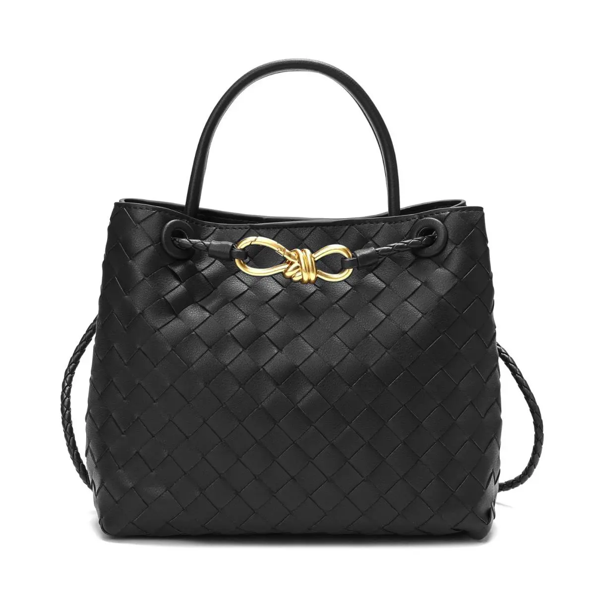 Tiffany Fred Paris Woven Leather Top Handle Crossbody Satchel Bag - Black
