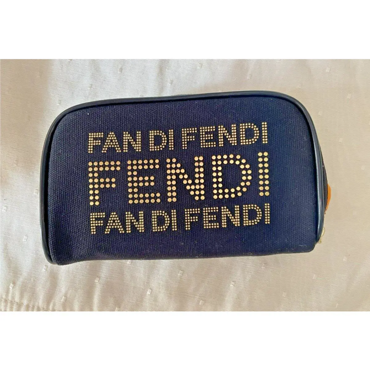 Fan Di Fendi Pouch Gold Lettering Zip Closure Makeup Bag 6-1/2 x 3 1/2