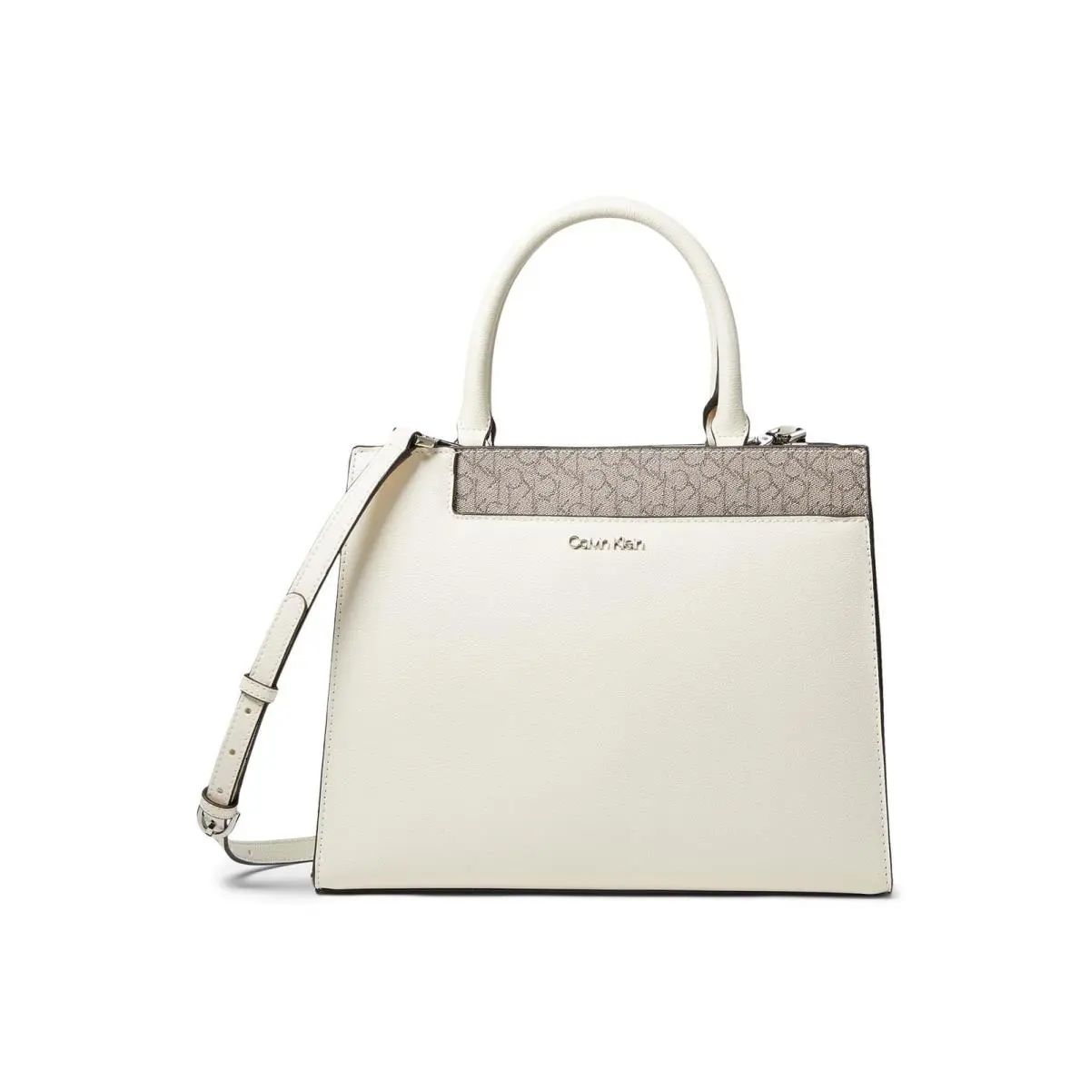 Calvin Klein Womens` Edie 3-Comp Satchel White/ice/almond/brown/khaki