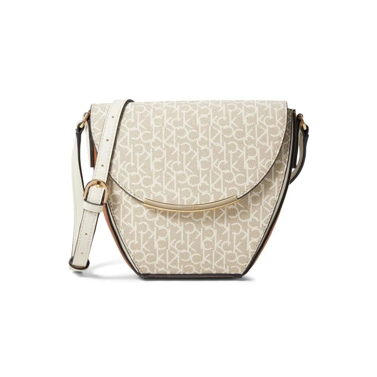 Calvin Klein Womens` Nina Signature Crossbody Khaki/vanilla/caramel/white