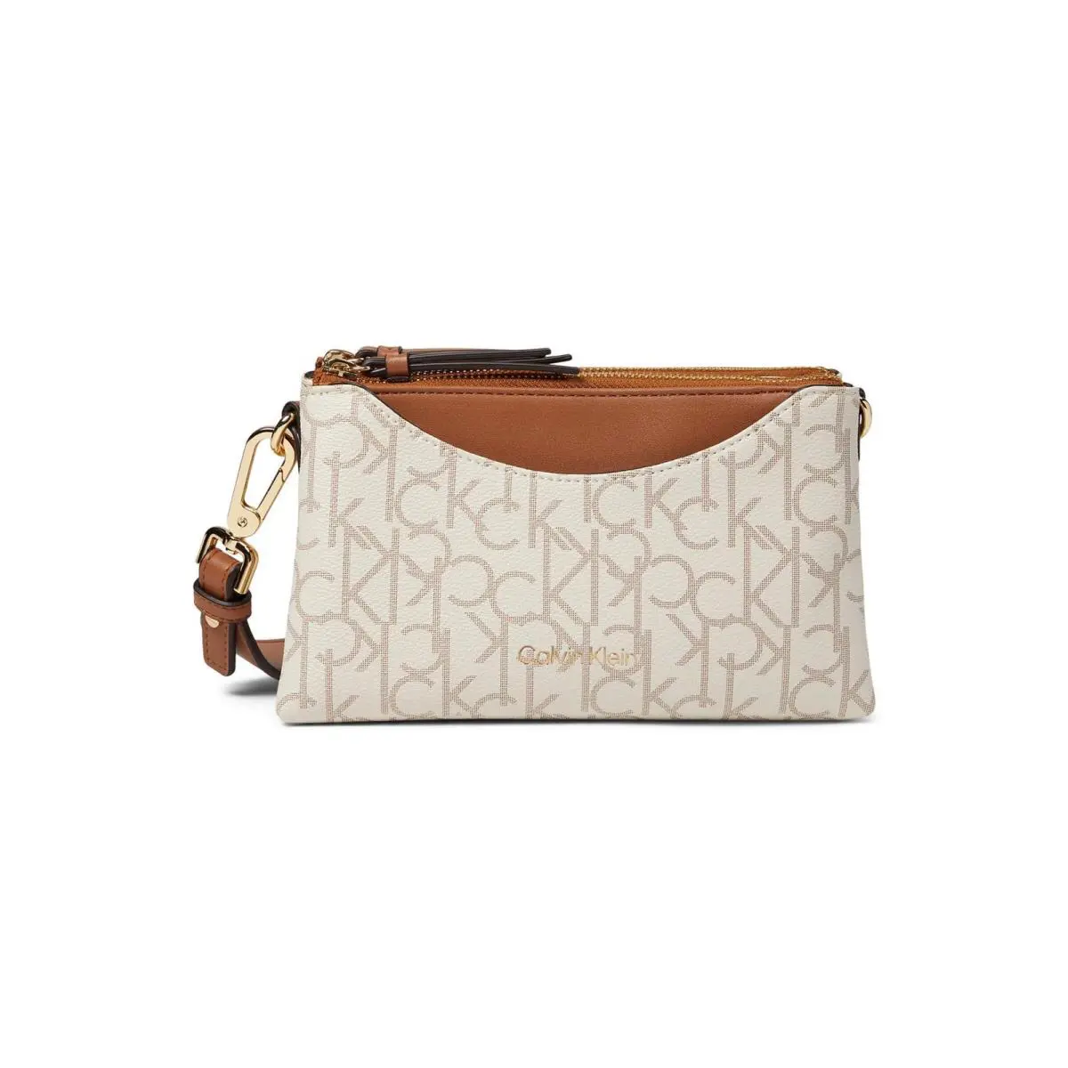 Calvin Klein Womens` Chrome Signature Crossbody Vanilla/khaki/caramel/white