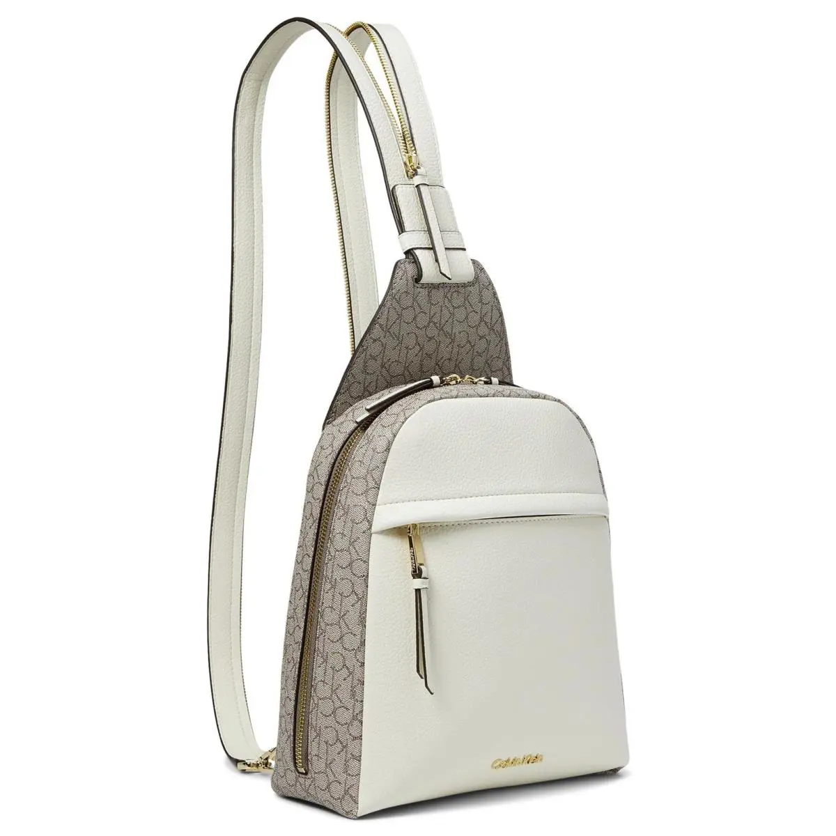 Calvin Klein Womens` Mia Signature Backpack Almond/taupe/white - Almond/Taupe/White, Exterior: Absinthe
