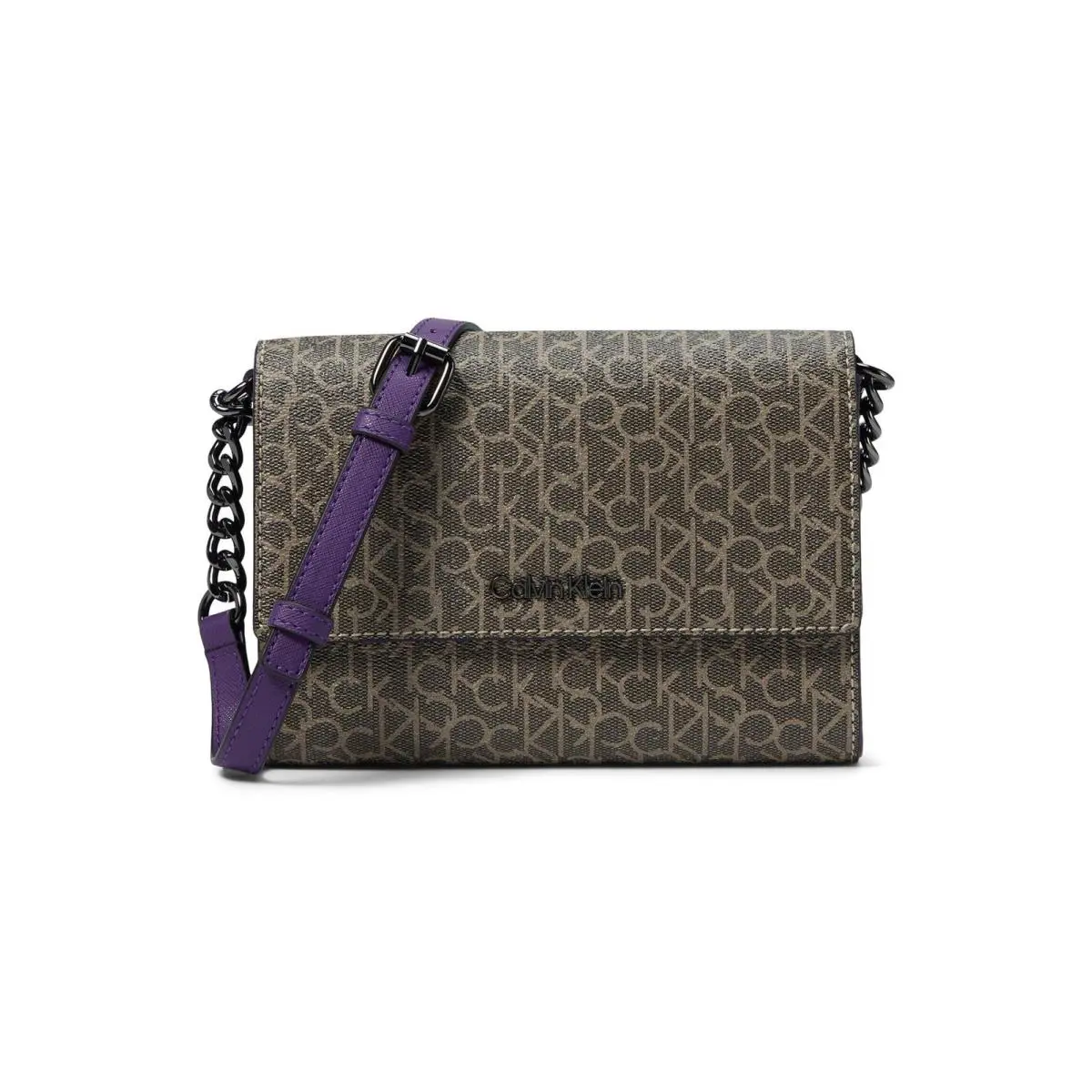 Calvin Klein Womens` Key Item Signature Org. Flap Crossbody Black/fawn/grape