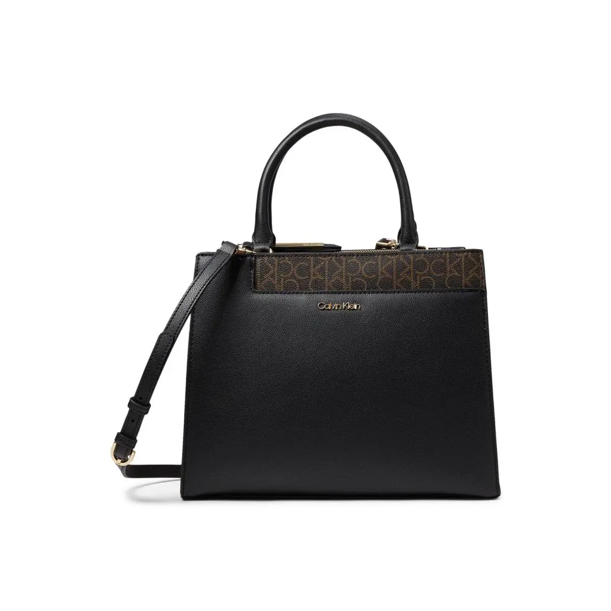 Calvin Klein Womens` Edie 3-Comp Satchel Black/white/brown/khaki/almond/taupe