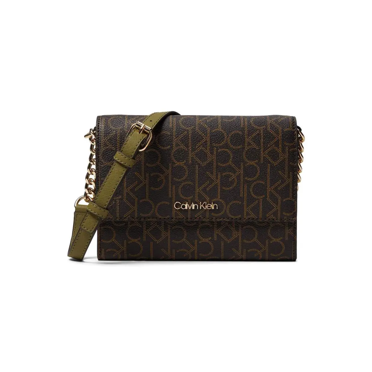 Calvin Klein Womens` Key Item Signature Org. Flap Crossbody Brown/khaki/olive