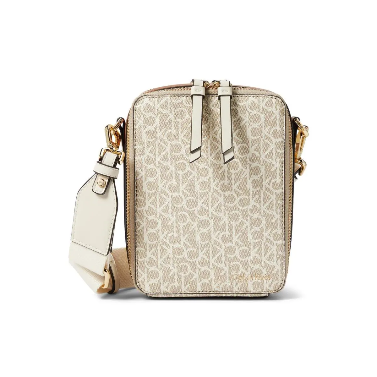 Calvin Klein Womens` Benny Signature Crossbody Khaki/vanilla/caramel/white