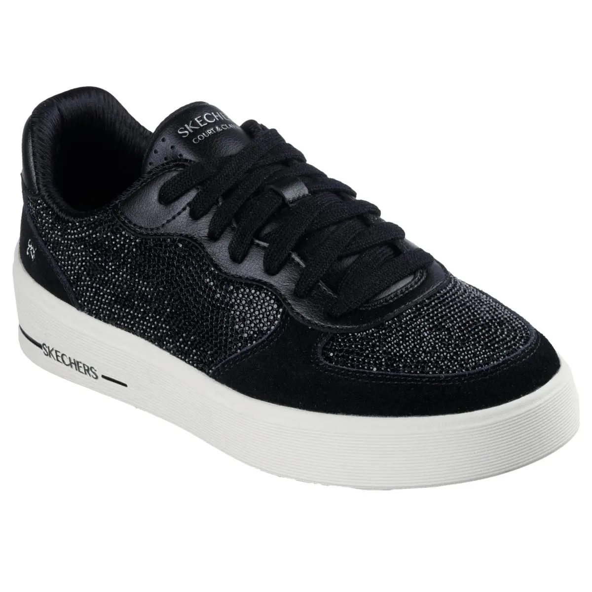 Skechers Court Classics Womens Hiland - Dazzling Days Blk 7 M US - true black