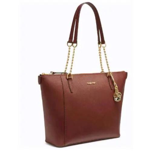 Calvin Klein Marybelle Large Bucket Tote Saffiano Leather Double Chain Straps