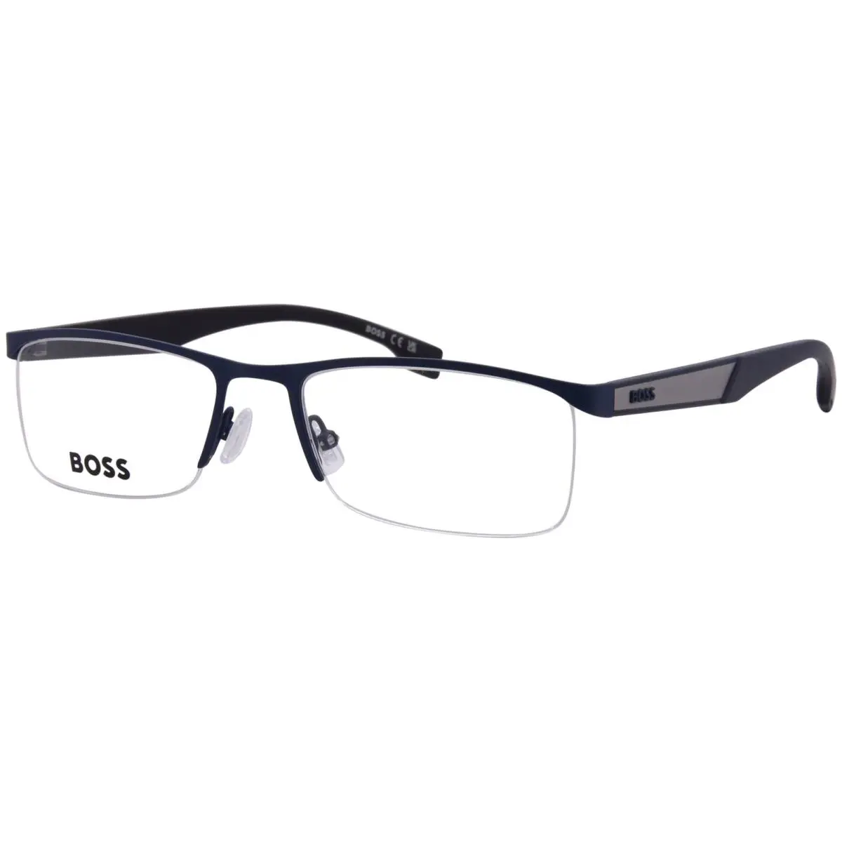 Hugo Boss 1770 Fll Eyeglasses Men`s Matte Blue Semi Rim Rectangle Shape 55mm