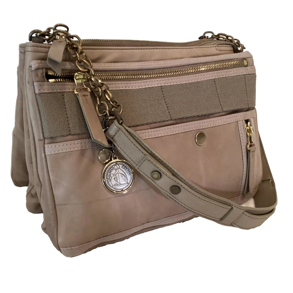 Lanvin Beige Shoulder Bag Handbag Lambskin Leather with Pouch + Free Medallion