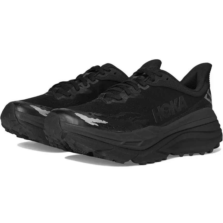Hoka One One Stinson 7 Trail Running Lace-up Sneakers Black Mesh Men`s Size 9.5 - Black