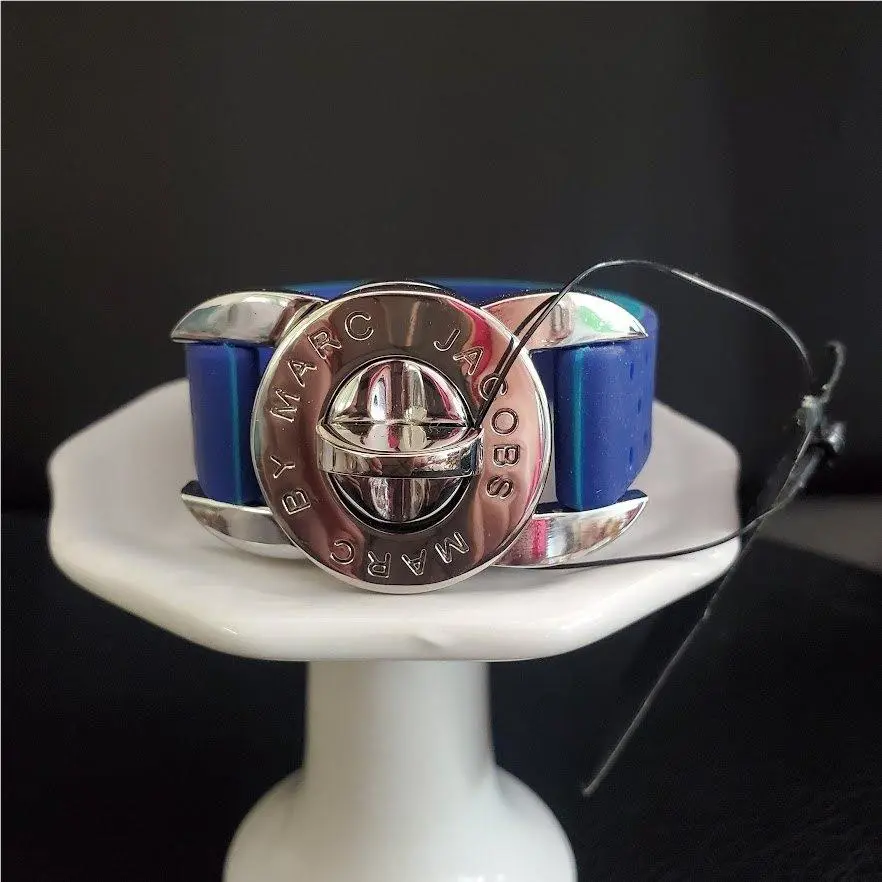 Marc by Marc Jacobs Mineral Blue Silicone Turnlock Bracelet Silver Hardware