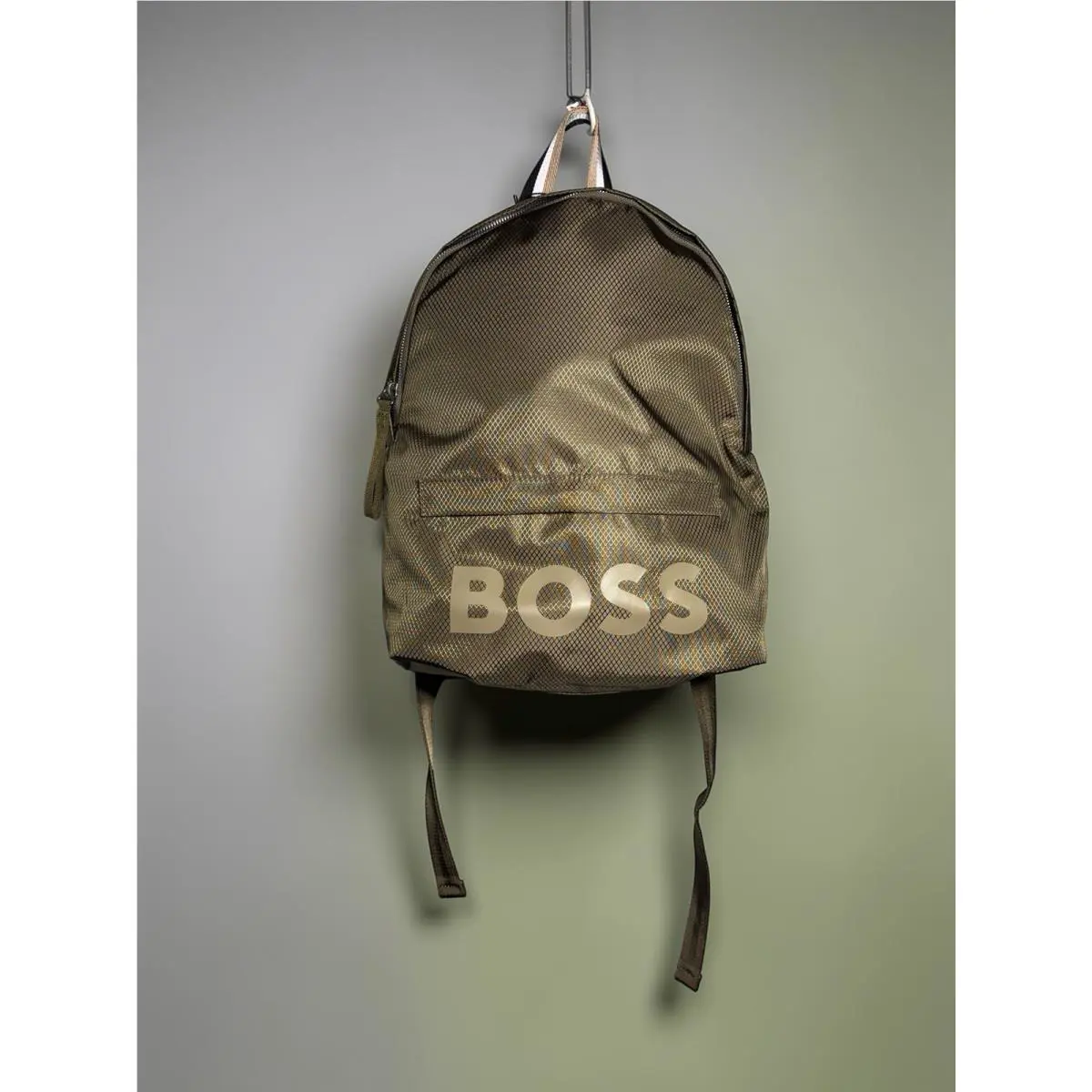 Hugo Boss Pixel R Backpack Tonal Logo Olive Brown Recycled Fabric