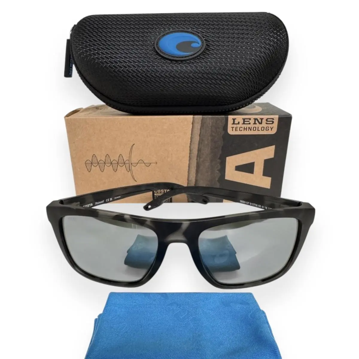 Costa Del Mar Mainsail Sunglasses Matte Gray Havana Polarized Glass W/case - Frame: Gray, Lens: Silver, Logo: Silver
