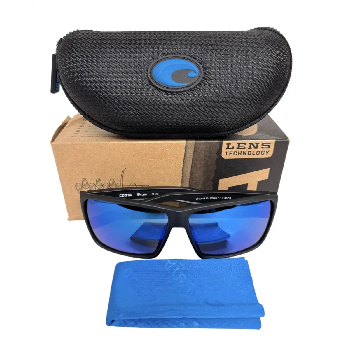 Costa Del Mar Rincon Sunglasses Matte Black Blue Mirrored Polarized Glass W/case - Frame: Black, Lens: Blue, Logo: Silver