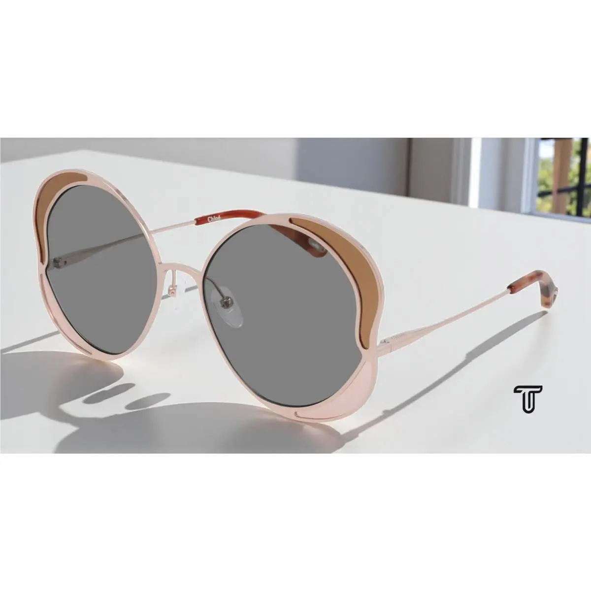 Chloe CH0024S 002 Round Gold Pink Grey 60 mm Women`s Sunglasses