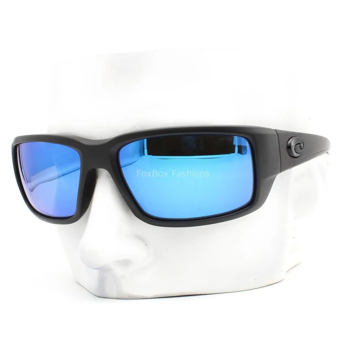 Costa Del Mar Fantail Sunglasses Matte Blackout Blue Polarized Glass 580G W/case - Frame: Black, Lens: Blue, Logo: Black