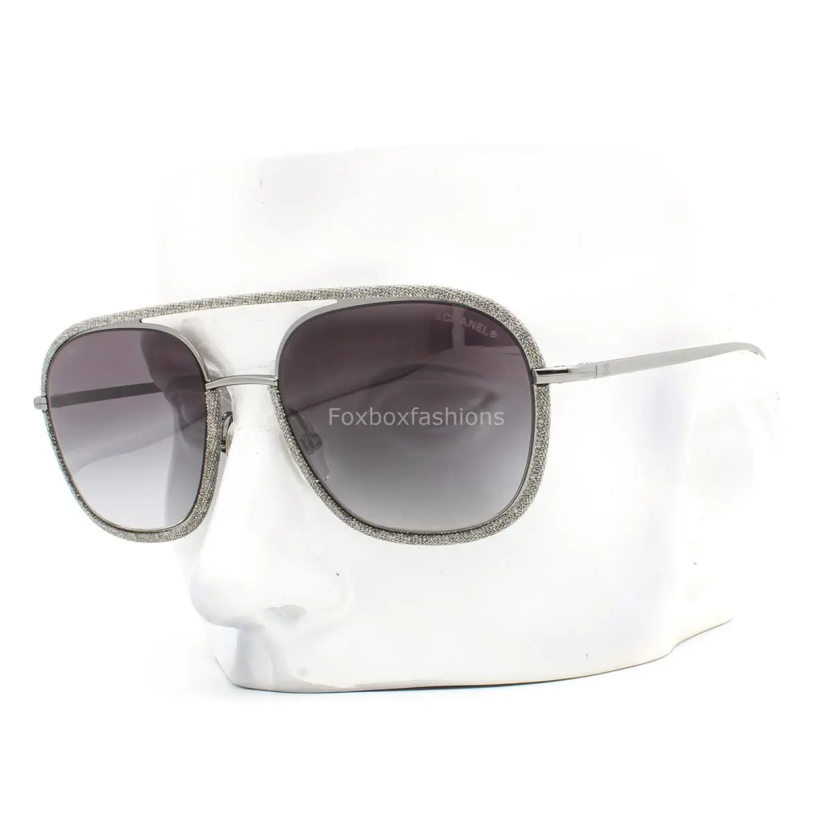 Chanel Sunglasses Gray Fabric Over Gunmetal ch4249-J 108/S6 with Case