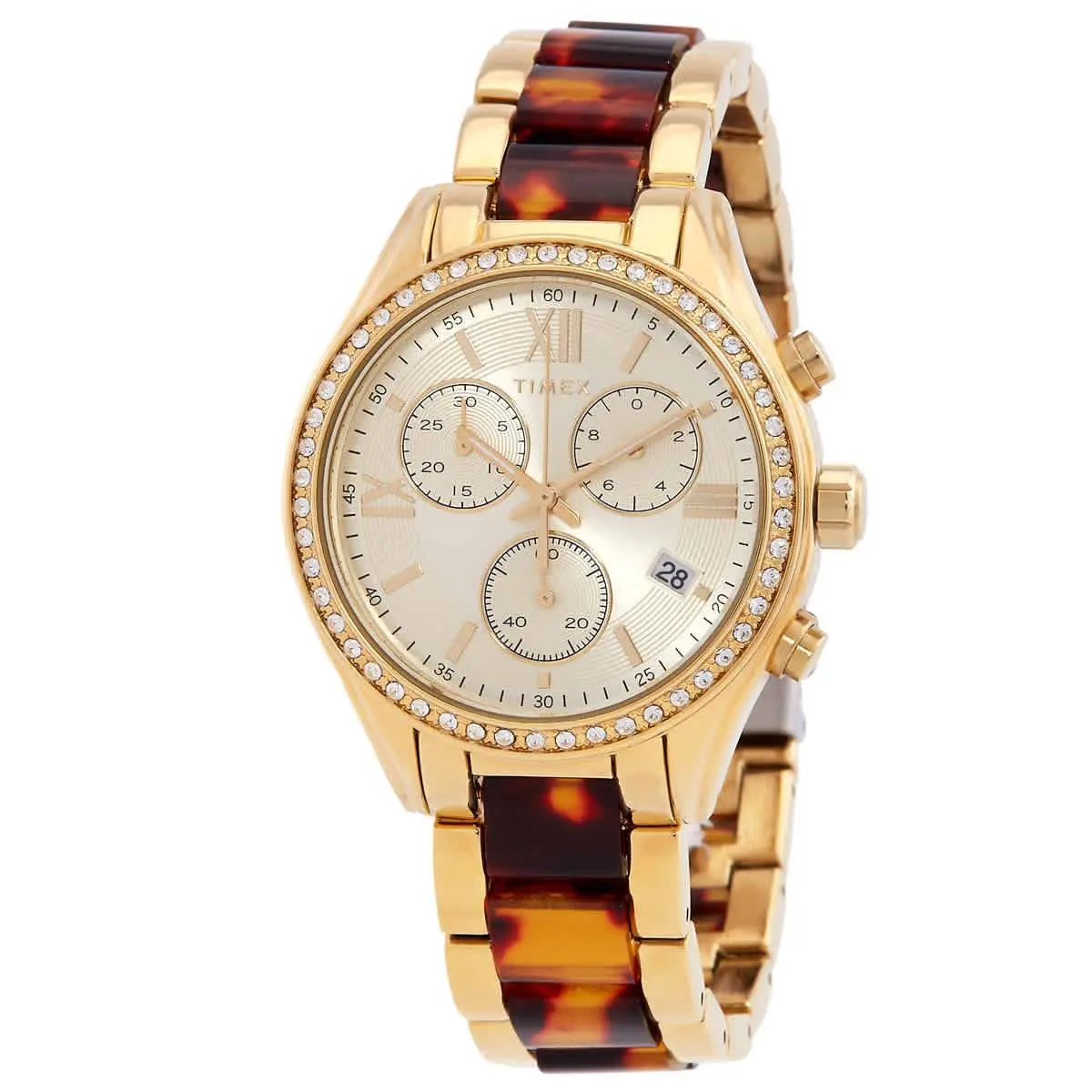 Timex TW2V74800 Classic Gold Dial 38 mm Women`s Watch - Two-tone (Gold-tone and Tortoise), Dial: Gold, Band: Two-tone (Gold-tone and Tortoise)