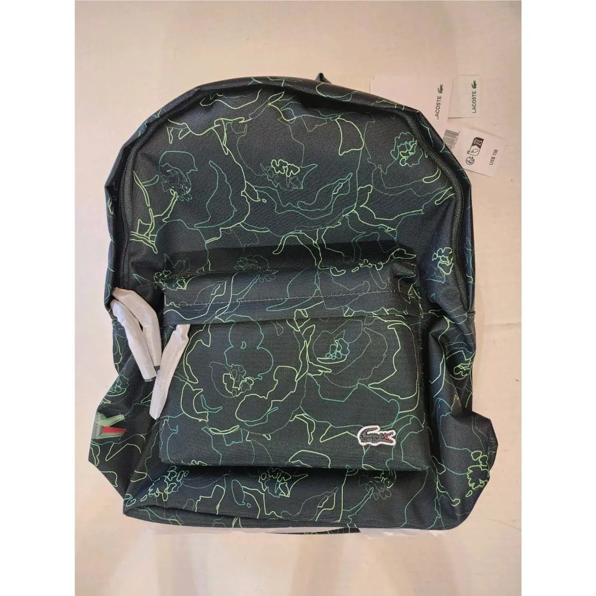 Lacoste Allover RG Green Flower Print Backpack Alligator