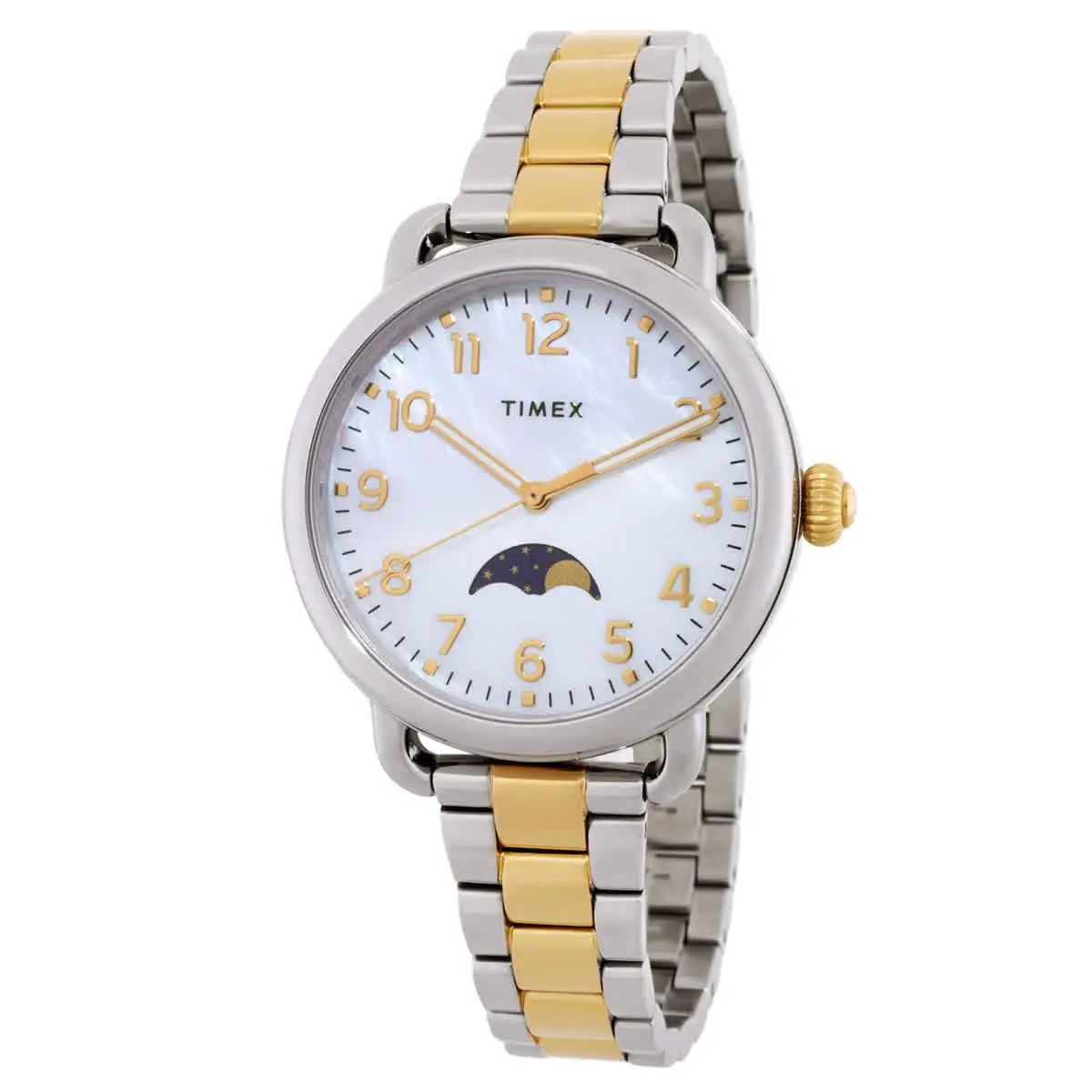 Timex TW2U98400 Standard Moonphase Mop Dial 34 mm Women`s Watch - Two-tone (Silver-tone and Gold-tone), Dial: Mother of Pearl, Band: Two-tone (Silver-tone and Gold-tone)