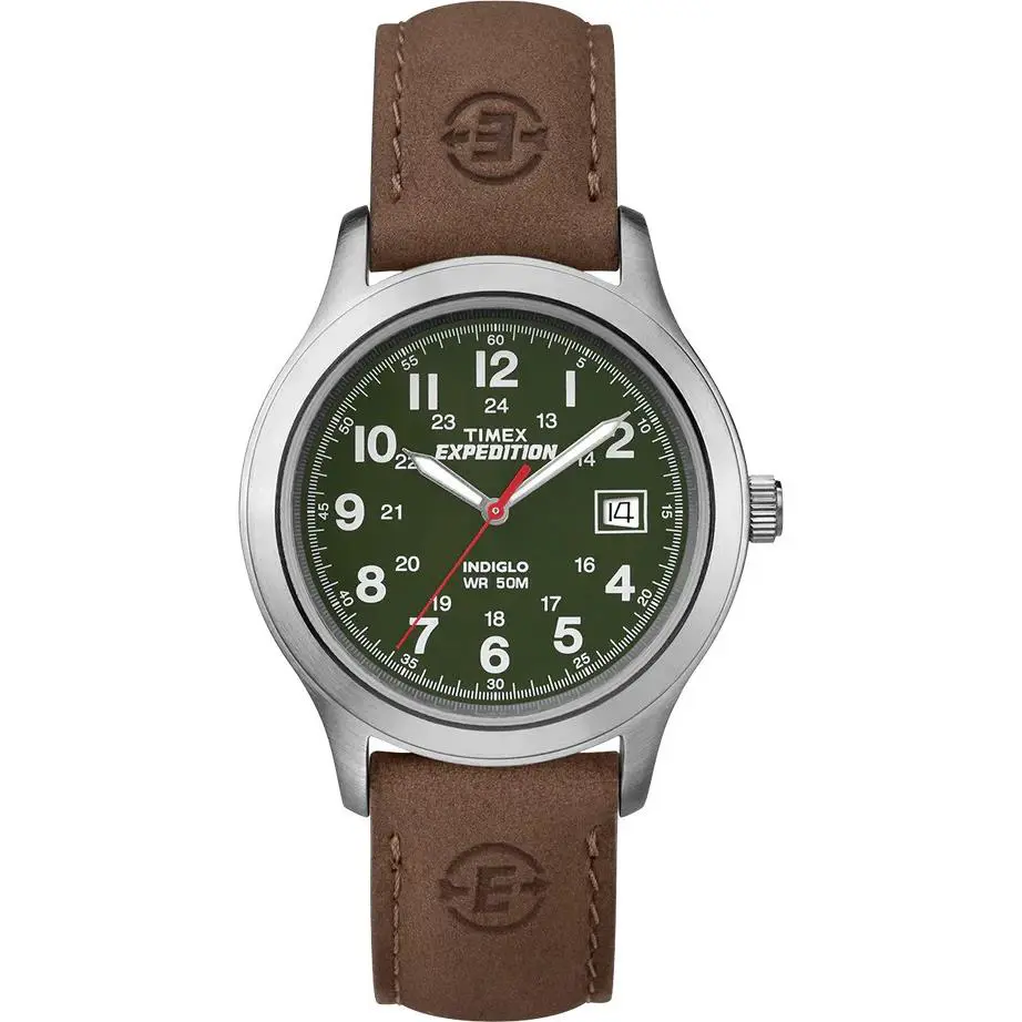Timex Expedition Metal Field 40mm Leather Strap Watch - Band: Brown, Bezel: Silver